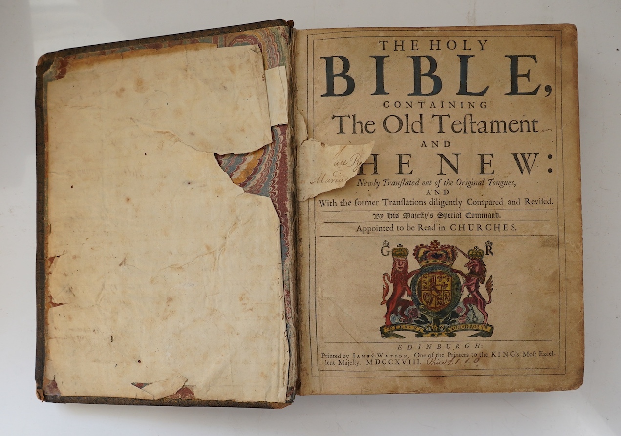 BIBLE - An early Hanoverian (Edinburgh) Authorised Version. The Holy Bible, containing The Old Testament and the New....general and NT. titles (with hand coloured royal arms on both), coloured headpiece decoration above